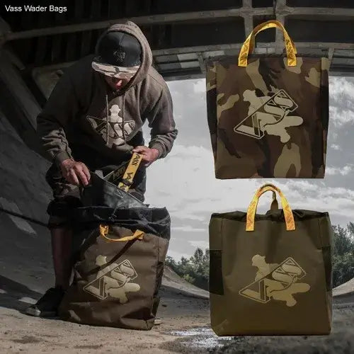 Bolso para botas y vadeador Vass Camo - Tienda Carpfishing