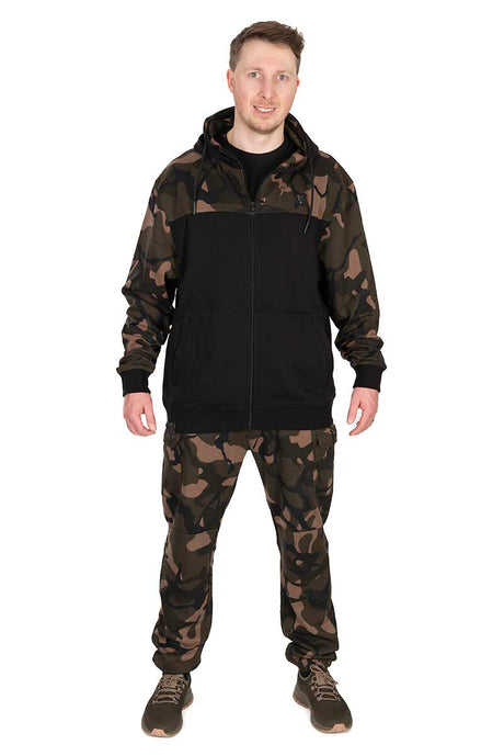 Sudadera Fox LW Negro y Camo con capucha y cremallera - Tienda Carpfishing