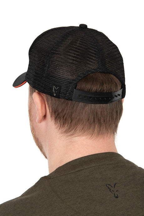 Gorra Fox Trucker Negra - Naranja de red - Tienda Carpfishing