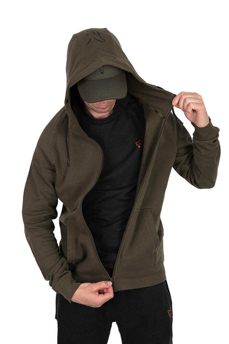 Sudadera Fox Collection LW Verde y Negra de cremallera - Tienda Carpfishing